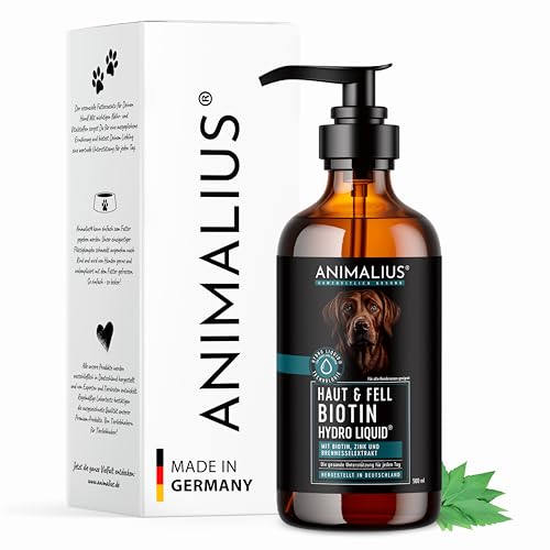 Animalius | Haut & Fell BIOTIN Liquid 500 ml | Für Hunde, Mit Zink, Biotin, MSM | Bei Juckreiz, Haarausfall, Fellwechsel, für glänzendes und Starkes Fell von Animalius