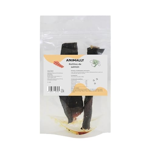Animally 100 % natürlicher Snack für Hunde und Katzen, 2 Rollen Lachs, dehydriert und ohne Zusatzstoffe, 1 Packung von Animally