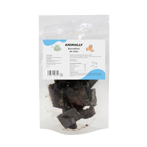 Animally 100 % natürlicher Snack für Hunde und Katzen, Thunfisch-Snacks, 60 g, dehydriert und ohne Zusatzstoffe, 1 Packung von Animally
