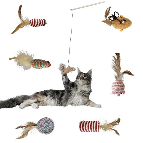 Katzenspielzeug Natur 7 Teile Set, Maus aus Plüsch und Sisalseil mit Federn inkl. Katzenangel aus Holz, interaktives Katzen Spielzeug zur selbstbeschäftigung, fördert Koordination von Kitten Katzenspielzeug Natur 7 Teile Set, Maus aus Plüsch und Sisalseil mit Federn inkl. Katzenangel aus Holz, interaktives Katzen Spielzeug zur selbstbeschäftigung, fördert Koordination von Kitten von Animals Finest