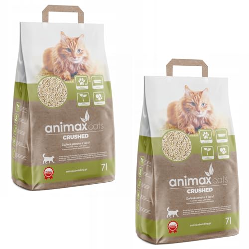 Animax Premium Katzenstreu aus Holzfasern | Klumpend Staubfrei Biologisch Abbaubar | Hohe Saugkraft Sanft zu Pfoten | Umweltfreundlich & Hygienisch (7L + 7L, Klassisch) von Animax