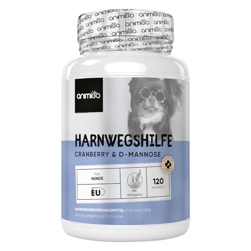 animigo Harnwegshilfe für Hunde - 120 Hunde Tabletten - Vitamine mit Cranberry, D-Mannose, Astragalus, Süßholz & Eibischwurzel - Für Blase, Niere & Harnwege - Urinary Aid mit Rindfleisch Geschmack von animigo