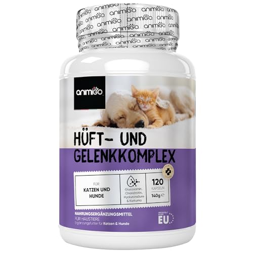 animigo Hüft & Gelenk Komplex für Hunde & Katzen - Mit MSM, Glucosamin, Chondroitin - Für Knochen, Gelenke & Mobilität - 120 Gelenkkapseln - Knochenschutz - Alternative zu Gelenktabletten von animigo