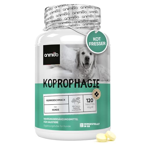 Koprophagie Tabletten - Fressen von KOT & Gras - Verbessert Magen-Darm-Aktivität, Verdauung - 120 Präbiotika & Probiotika Hund Tabletten - Huhngeschmack - animigo für Hunde von animigo