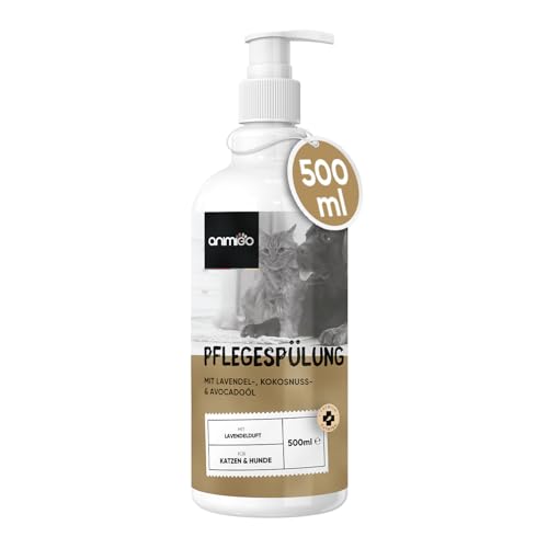 Animigo Conditioner für Hunde & Katzen - 500ml Spülung - Mit Kokosöl & Avocadoöl - Für Langhaar & Kurzhaar - Bei Juckreiz, Geruch & trockene Haut - Schonende Fellpflege für Katze & Hund - Ohne Parfüm von animigo