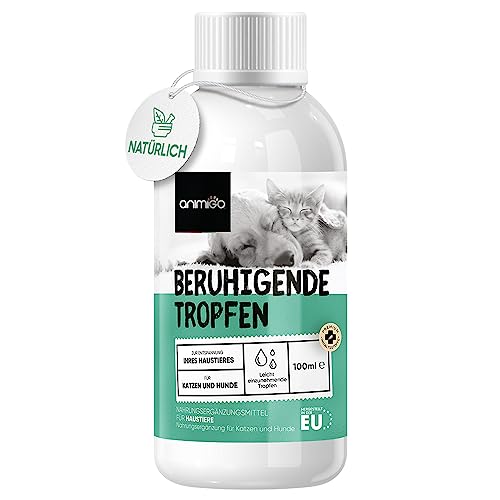 animigo Beruhigungsmittel für Hunde & Katzen - 100ml Entspannungs- & Anti-Stress-Mittel für Haustiere - mit L Tryptophan, Vitamin D3 & Taurin - für Gelassenheit bei Stress, Feuerwerk, Unruhe & Reisen von animigo