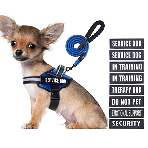 Service Dog Vest Harness and Leash Set, Animire in Training, Hundegeschirr mit 10 Hundeflicken, reflektierende Hundeleine mit weich gepolstertem Griff für kleine, mittelgroße und große Hunde (Blau, S) von Animire