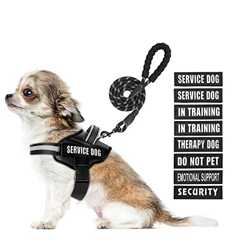 Service Dog Hundegeschirr, Geschirr und Leine, Animire in Trainings-Hundegeschirr mit 10 Hundeflicken, reflektierende Hundeleine mit weich gepolstertem Griff für kleine, mittelgroße und extra große von Animire