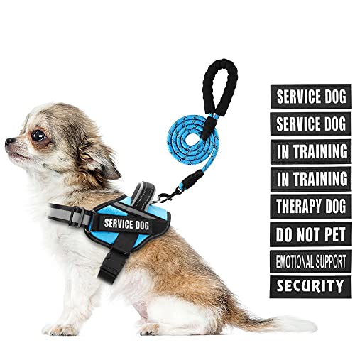 Service Dog Vest Harness and Leash Set, Animire in Trainingshundgeschirr mit 10 Hundeflicken, reflektierende Hundeleine mit weich gepolstertem Griff für Hunde, Hellblau, XS Service Dog Vest Harness and Leash Set, Animire in Trainingshundgeschirr mit 10 Hundeflicken, reflektierende Hundeleine mit weich gepolstertem Griff für Hunde, Hellblau, XS von Animire