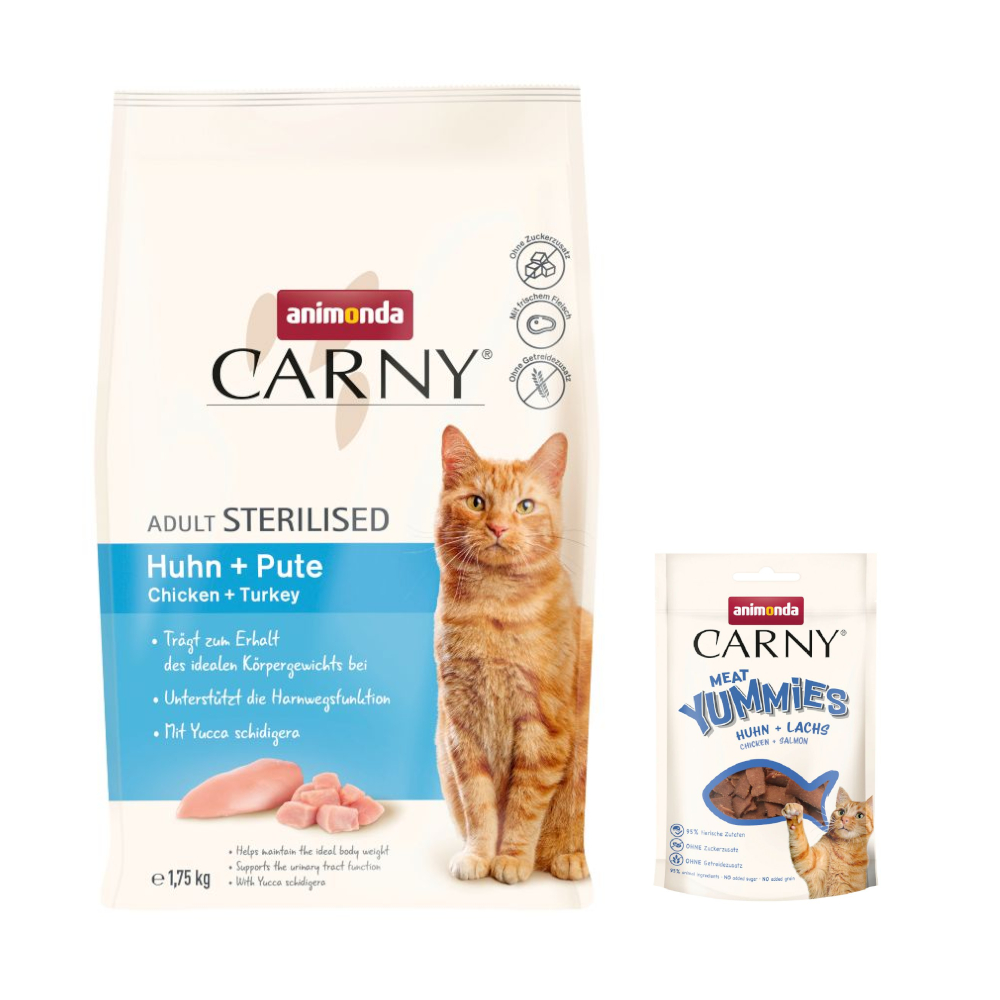 1,75 kg animonda Carny + 50 g Adult Meat Yummies mit Huhn & Lachs gratis! - Adult Sterilised Huhn + Pute von Animonda Carny