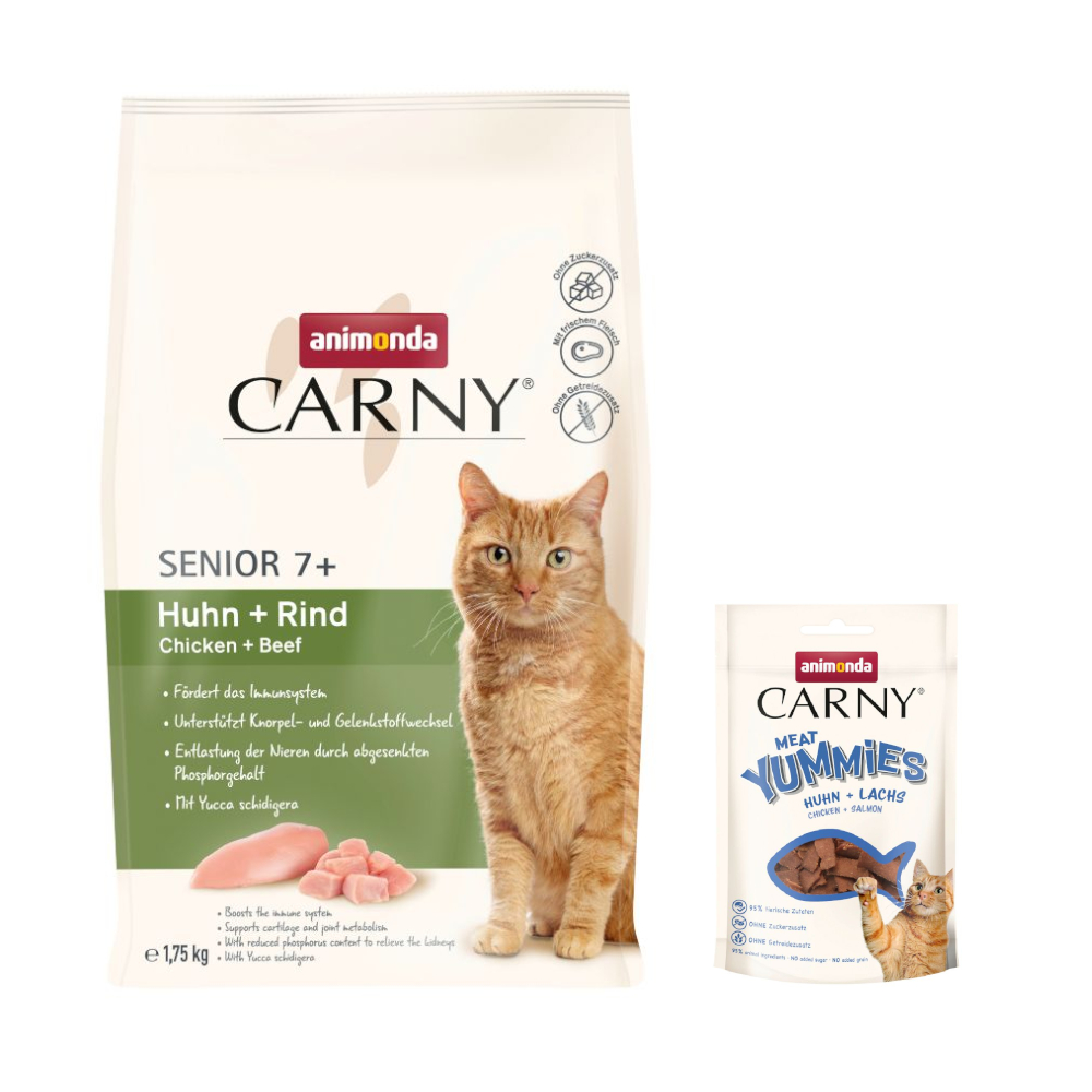 1,75 kg animonda Carny + 50 g Adult Meat Yummies mit Huhn & Lachs gratis! - Senior Huhn + Rind von Animonda Carny