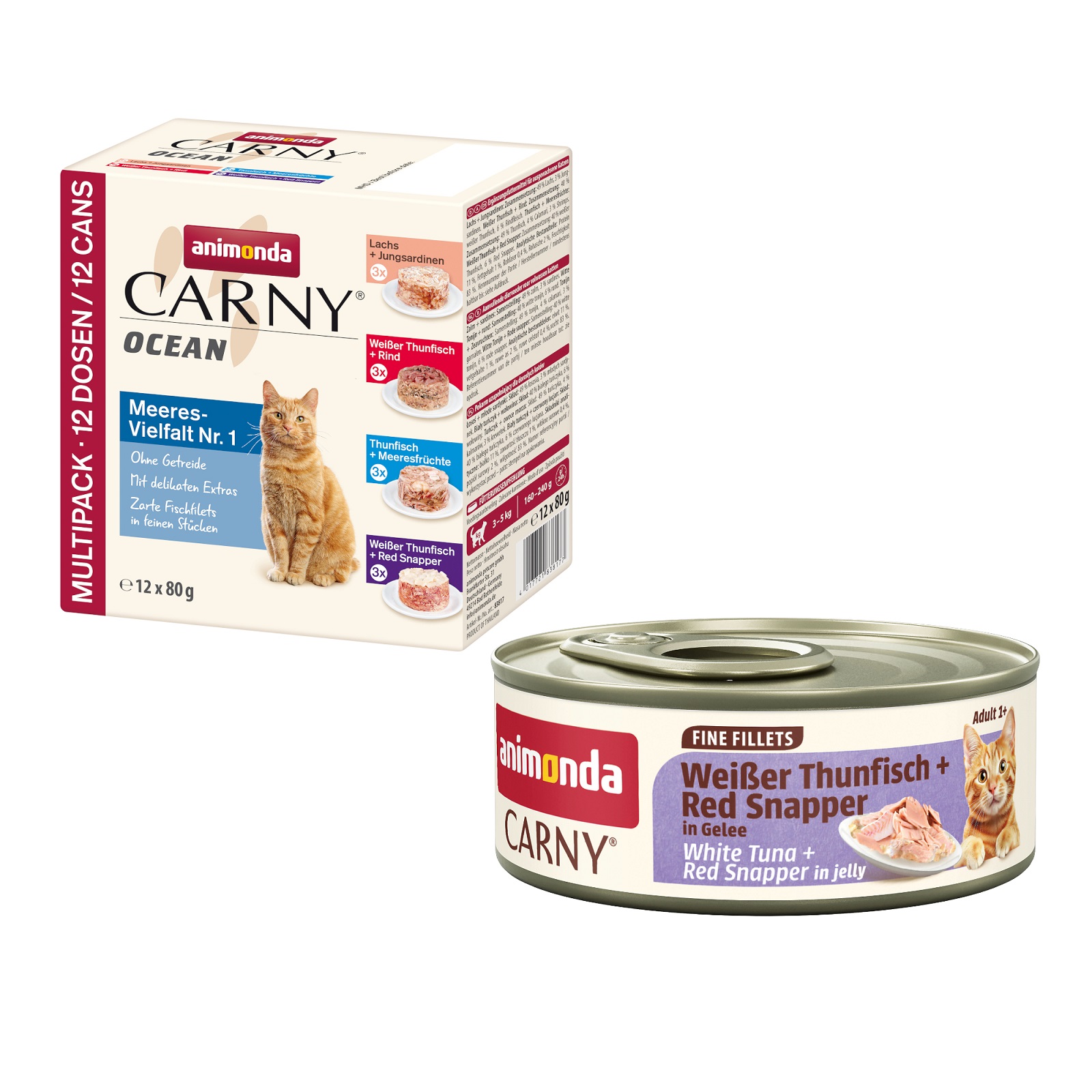 12 x 80 g animonda Carny Ocean + 60 g Adult Fine Fillets in Gelee gratis! - Ocean Mixpaket 1 (4 Sorten) von Animonda Carny