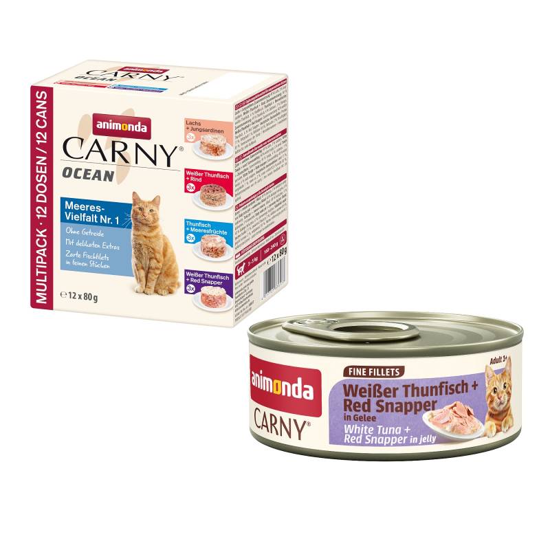 12 x 80 g animonda Carny Ocean + 60 g Adult Fine Fillets in Gelee gratis! - Ocean Mixpaket 1 (4 Sorten) von Animonda Carny