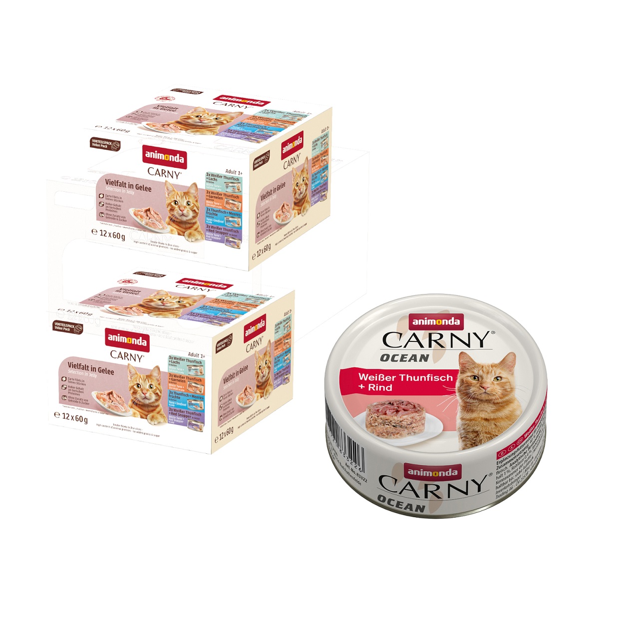 24 x 60 g animonda Carny Adult Fine Fillets in Gelee + 12 x 80 g Weißer Thunfisch + Rind gratis! - Mixpaket (4 Sorten) von Animonda Carny