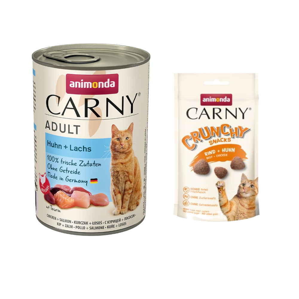 6 x 400 g Animonda Carny Adult + 50 g Crunchy Snack Rind & Huhn gratis! - Huhn & Lachs von Animonda Carny