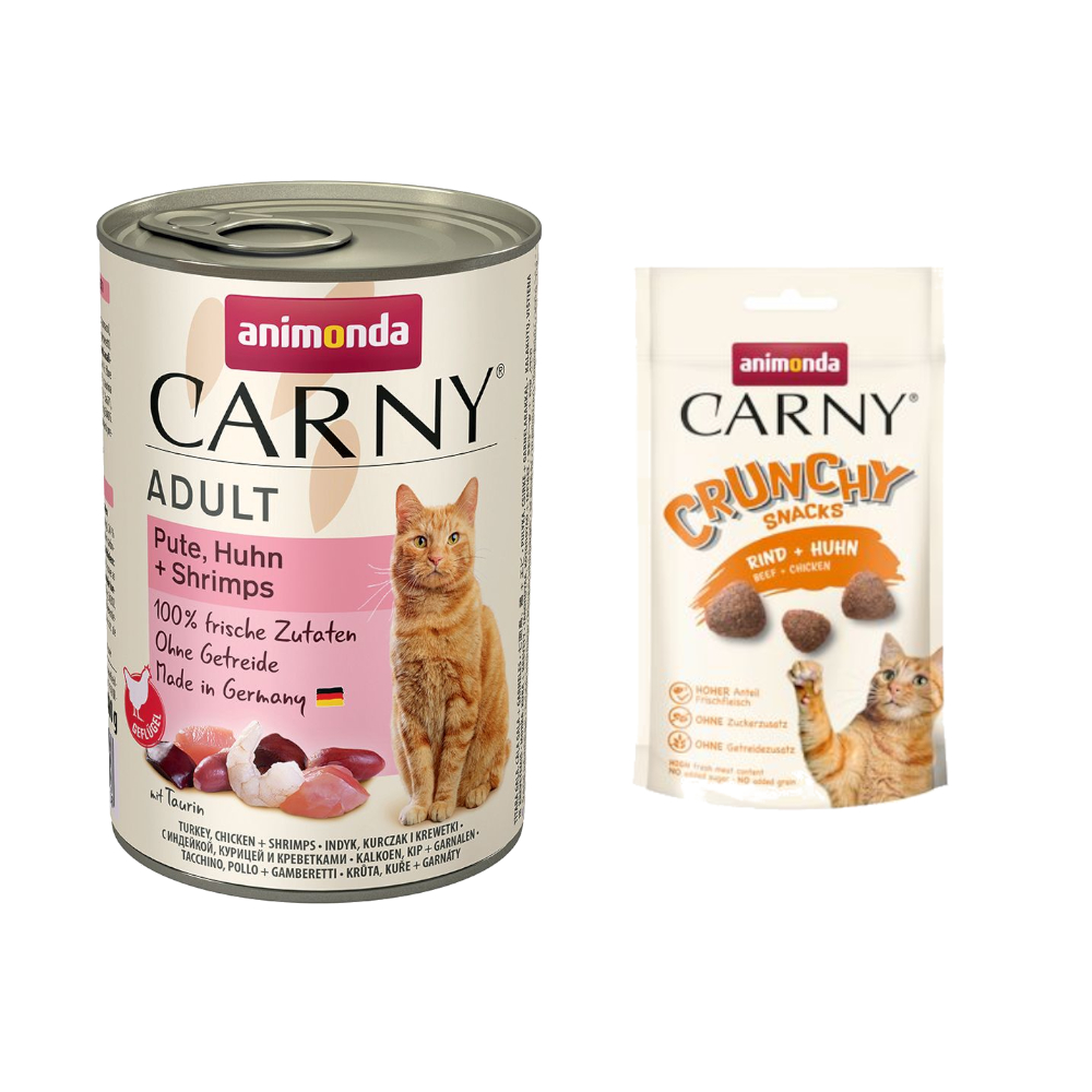 6 x 400 g Animonda Carny Adult + 50 g Crunchy Snack Rind & Huhn gratis! - Pute, Huhn & Shrimps von Animonda Carny
