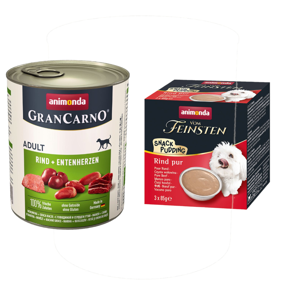 24 x 800 g animonda GranCarno Original Adult + 3 x 85 g Snack-Pudding gratis! - Rind & Entenherzen von Animonda GranCarno