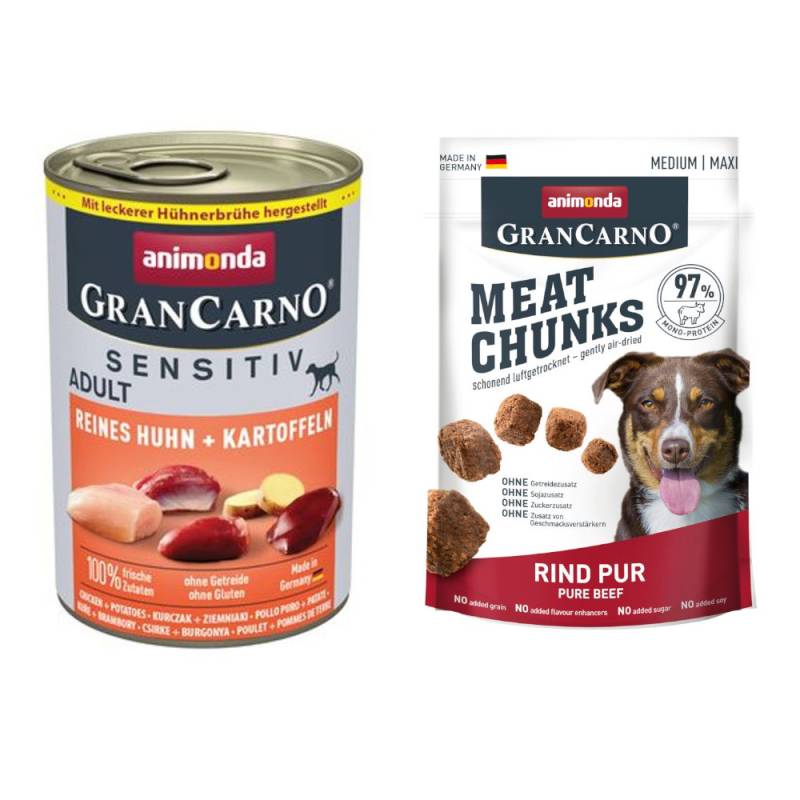 6 x 400 g animonda GranCarno Adult Sensitive + 80 g Meat Chunks Rind Pur gratis! - Reines Huhn & Kartoffeln von Animonda GranCarno