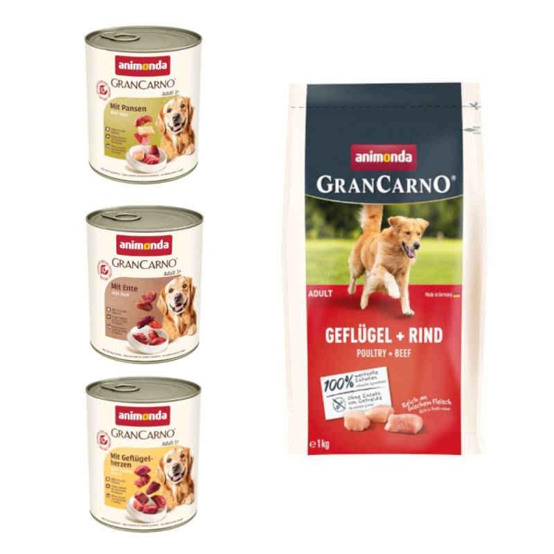 6 x 800 g animonda GranCarno Original Adult + 1 kg Trockenfutter mit Geflügel & Rind gratis! - Deftige Variation (3 Sorten) von Animonda GranCarno