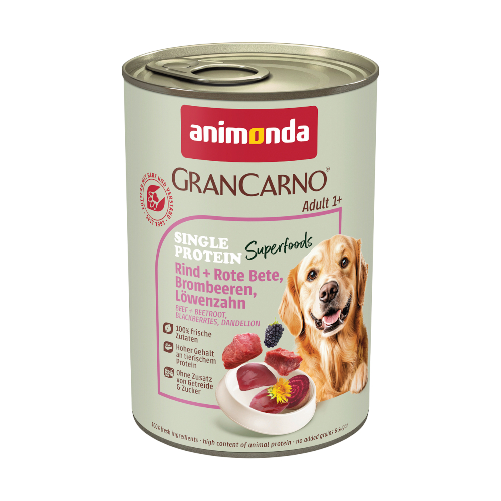 Animonda GranCarno Adult Single Protein Superfoods 6 x 400 g - Rind + Rote Bete, Brombeeren, Löwenzahn Animonda GranCarno Adult Single Protein Superfoods 6 x 400 g - Rind + Rote Bete, Brombeeren, Löwenzahn von Animonda GranCarno