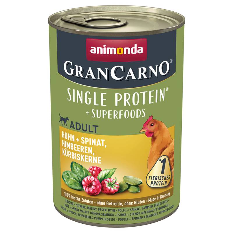 Sparpaket animonda GranCarno Adult Superfoods 24 x 400 g - Huhn + Spinat, Himbeeren, Kürbiskerne von Animonda GranCarno