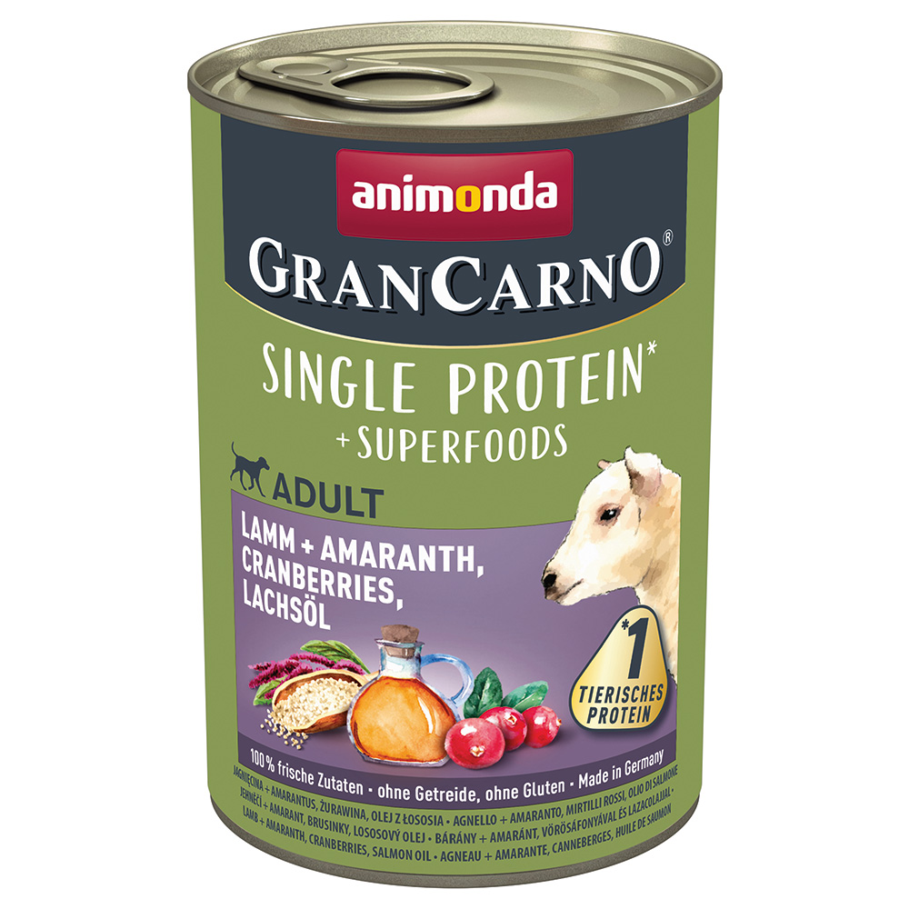 Sparpaket animonda GranCarno Adult Superfoods 24 x 400 g - Lamm + Amaranth, Cranberries, Lachsöl von Animonda GranCarno