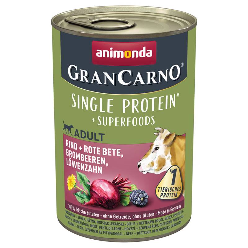 animonda GranCarno Adult Superfoods 6 x 400 g - Rind + Rote Bete, Brombeeren, Löwenzahn von Animonda GranCarno