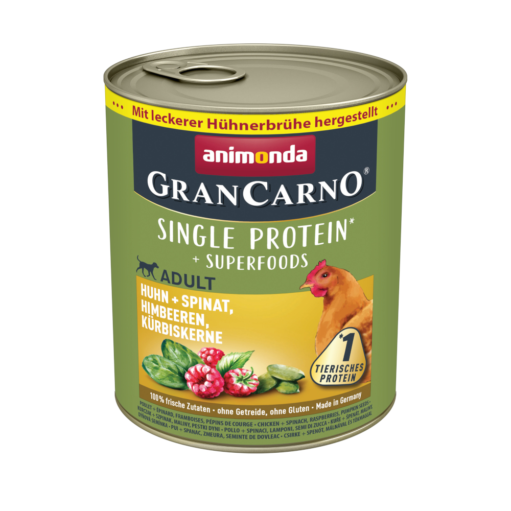 animonda GranCarno Adult Superfoods 6 x 800 g - Huhn + Spinat, Himbeeren, Kürbiskerne von Animonda GranCarno