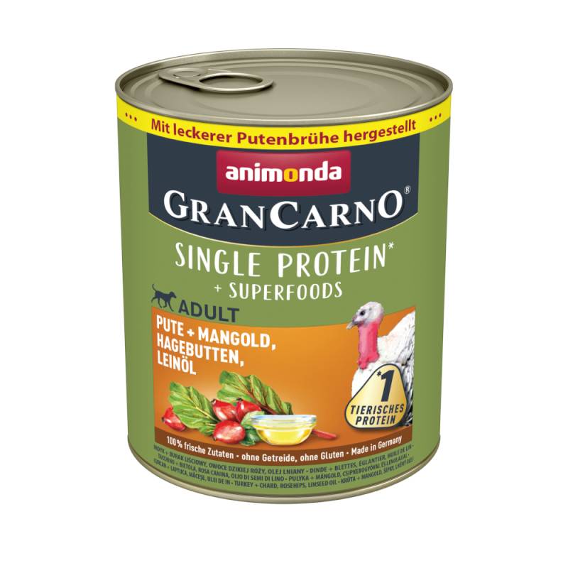 animonda GranCarno Adult Superfoods 6 x 800 g - Pute + Mangold, Hagebutten, Leinöl von Animonda GranCarno