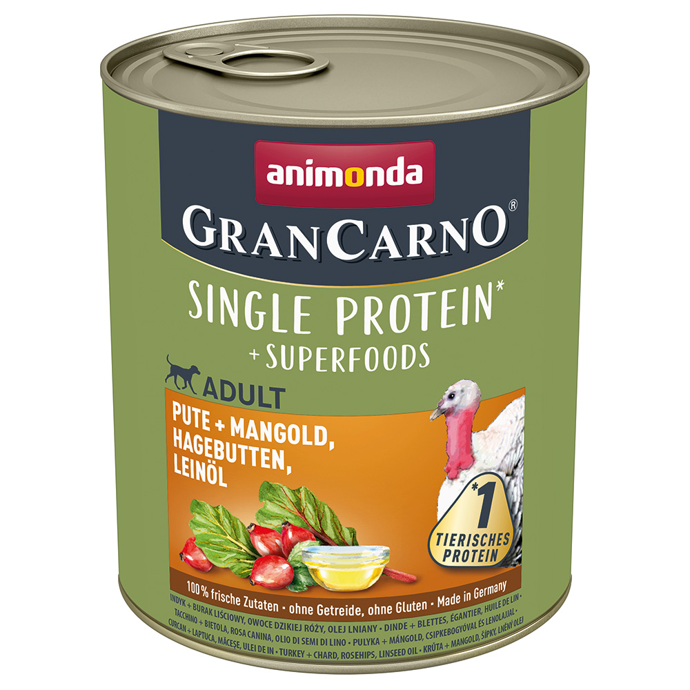 Sparpaket Animonda GranCarno Adult Superfoods 24 x 800 g - Pute + Mangold, Hagebutten, Leinöl von Animonda GranCarno