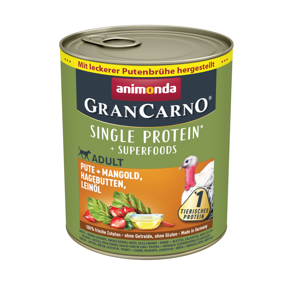 Sparpaket animonda GranCarno Adult Superfoods 24 x 800 g - Pute + Mangold, Hagebutten, Leinöl von Animonda GranCarno