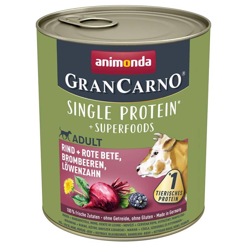 Sparpaket animonda GranCarno Adult Superfoods 24 x 800 g -  Rind + Rote Bete, Brombeeren, Löwenzahn von Animonda GranCarno