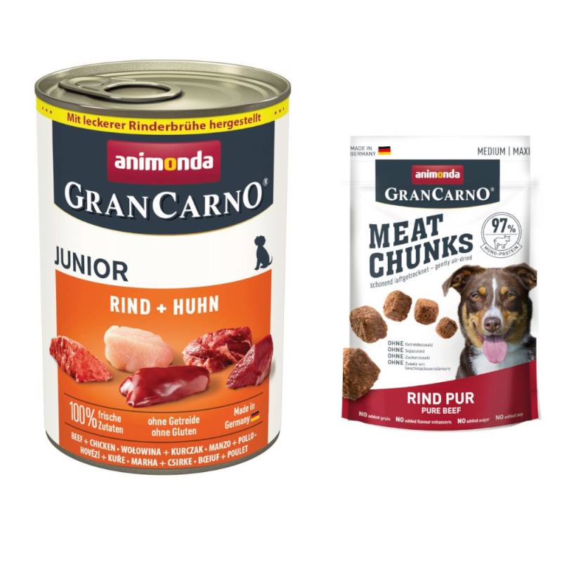 animonda Nassfutter + 80 g Gran Carno Meat Chunks Medium / Maxi gratis! - 6 x 400 g GranCarno Original Junior Rind & Huhn von Animonda GranCarno