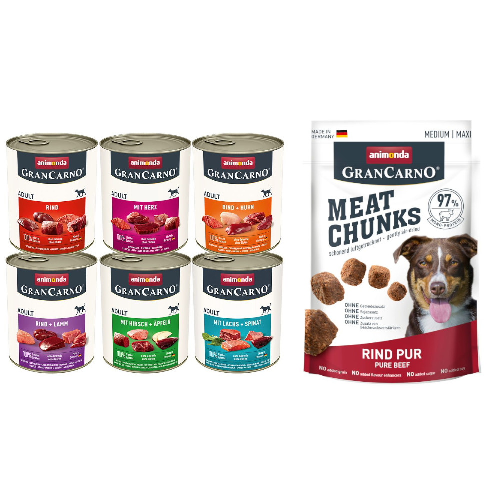 animonda Nassfutter + 80 g Gran Carno Meat Chunks Medium / Maxi gratis! -  6 x 800 g GranCarno Original Adult Mixpaket 1 (6 Sorten) von Animonda GranCarno