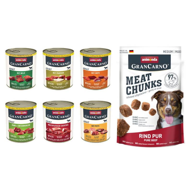 animonda Nassfutter + 80 g Gran Carno Meat Chunks Medium / Maxi gratis! -  6 x 800 g GranCarno Original Adult Mixpaket 2 (6 Sorten) von Animonda GranCarno