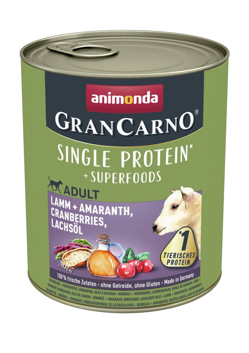 animonda Gran Carno Superfoods 800g Dose Hundenassfutter 6 x 800 Gramm Lamm + Amaranth, Cranberries, Lachsöl