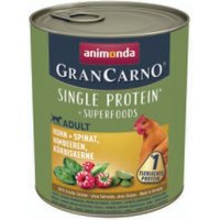 animonda GranCarno Single Protein Superfoods Nassfutter Hund Adult, Huhn und Spinat, Himbeeren, Kürbiskerne 24x800 g von Animonda