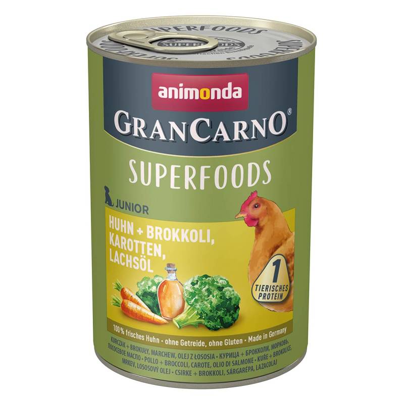 animonda GranCarno superfoods Junior Huhn + Brokkoli, Karotte, Lachsöl 24x400g von animonda GranCarno
