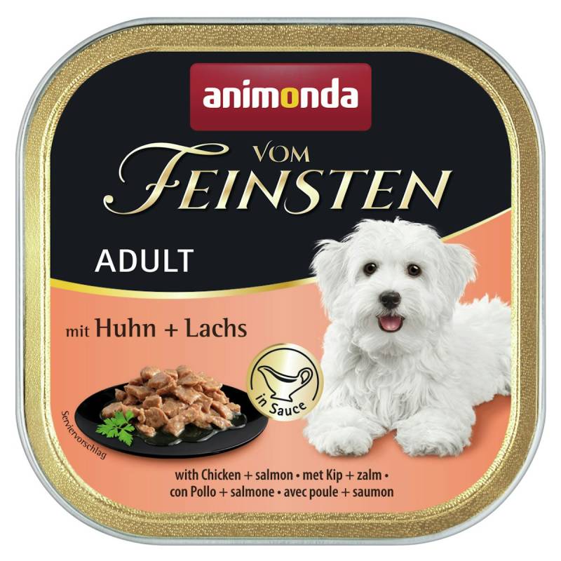 animonda Vom Feinsten Adult in Sauce 150g Schale Hundenassfutter Sparpaket 44 x 150 Gramm Huhn + Lachs