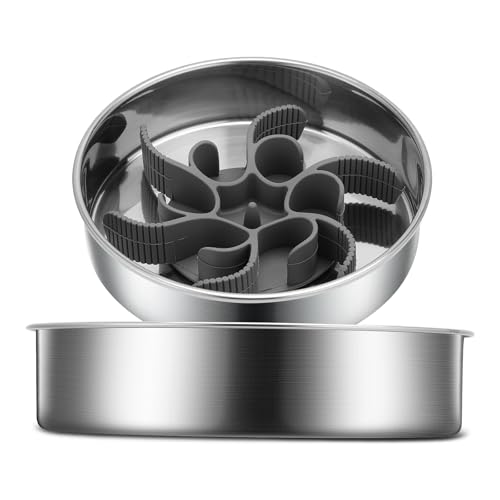 2 in 1 Slow Feeder Hundenäpfe Edelstahl Futternäpfe mit Silikon Slow Feeder Einsatz Abnehmbare rutschfeste Gummibasis für kleine, mittlere und große Hunde zum Verlangsamen des Fressens (große Rasse) von Anipaw
