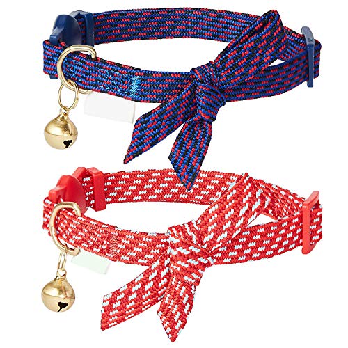Anjing Katzen-Halsband, glatt, schlicht, schräg, gestreift, verstellbar, mit Glöckchen, 2 Stück von Anjing