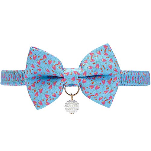 Anjing Blaue Tulpenblüten-Katzenhalsband, Halsband, Halsband mit handgefertigter Fliege und Perlen, elastisches Stretchhalsband für Katzen von Anjing