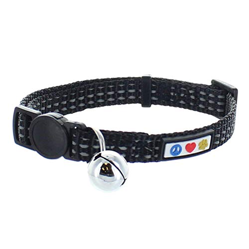 Anjing Katzenhalsband, reflektierend, Sicherheitsschnalle und Abnehmbarer Glöckchen, Katzenhalsband, Schwarz von Anjing