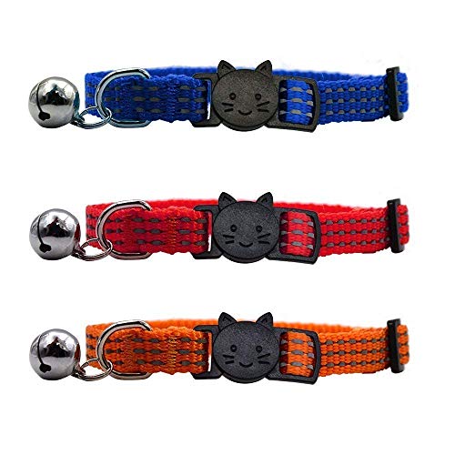 Anjing Katzenhalsband mit Glöckchen, mit Schnellverschluss, verstellbar, Rot/Orange, 3 Stück von Anjing