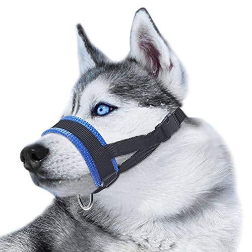 Anjing Maulkorb für Hunde, Nylon, weich, verhindert Beißen, Bellen und Kauen, verstellbare Schlaufe, Blau von Anjing