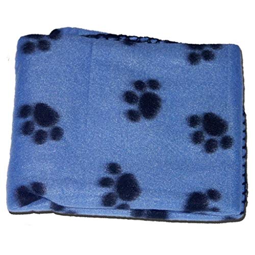 Haustierdecke für Hunde und Katzen, Fleece, Pfotenabdruck, Blau von Anjing