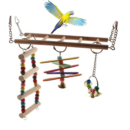 Vogelleiter aus Naturholz für Kleintiere, mit Glocke zum Aufhängen von Anjing