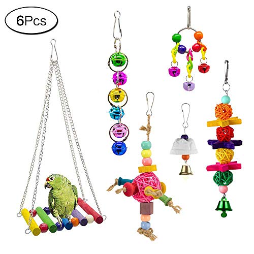 Vogelspielzeug zum Kauen, zum Aufhängen, Glockenspielzeug, für Papageien, Hängematte, Schaukel, 6 Stück von Anjing