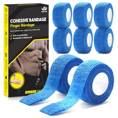 AnjoCare Selbstklebende Bandage Wrap(8 Pack),Atmungsaktive Verband,Kohäsive Bandage für Erste Hilfe,Sportverletzungen,Handgelenk Verstauchungen Schutz,Vet für Hunde(2.5CM X 4.5M),Blau von AnjoCare