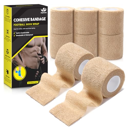 AnjoCare Selbstklebende Bandage Wrap(8 Pack),Atmungsaktive Verband,Kohäsive Bandage für Erste Hilfe,Sportverletzungen,Handgelenk Verstauchungen Schutz,Vet für Hunde(5CM X 4.5M),Beige von AnjoCare